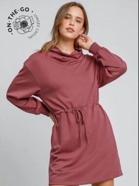 Umgee Knit Tie Waist Dress | NWT | Cozy Funnel Neck | Red Bean |